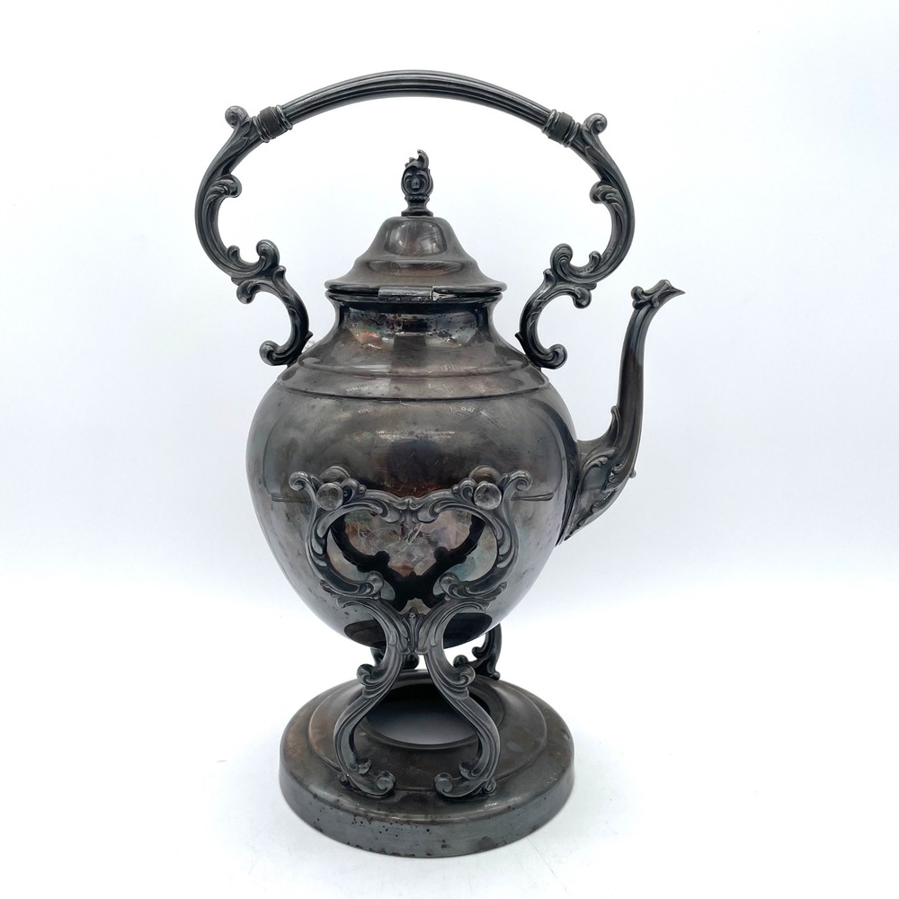 Vintage Tilting Tea Pot Silver Ornate Victorian Style Stand Good Condition